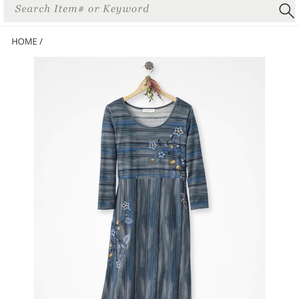 Elegant Blue Striped Dress with Floral Embroidery